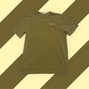 Champion Olive Green T-Shirt with Pocket and Logo - Size (Adult) Large